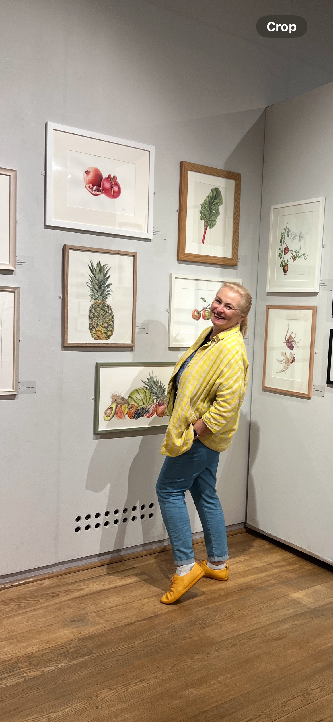 Inessa Falina at the Plantae exhibition, The Mall Galleries, with her Funny Fruit & Vegetable Collection