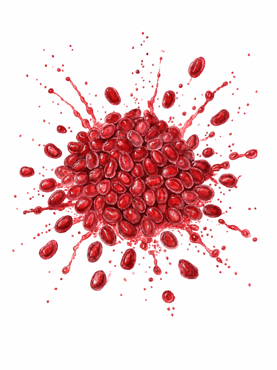 A Moment of Juiciness, a watercolour painting of a burst pomegranate, by Inessa Falina