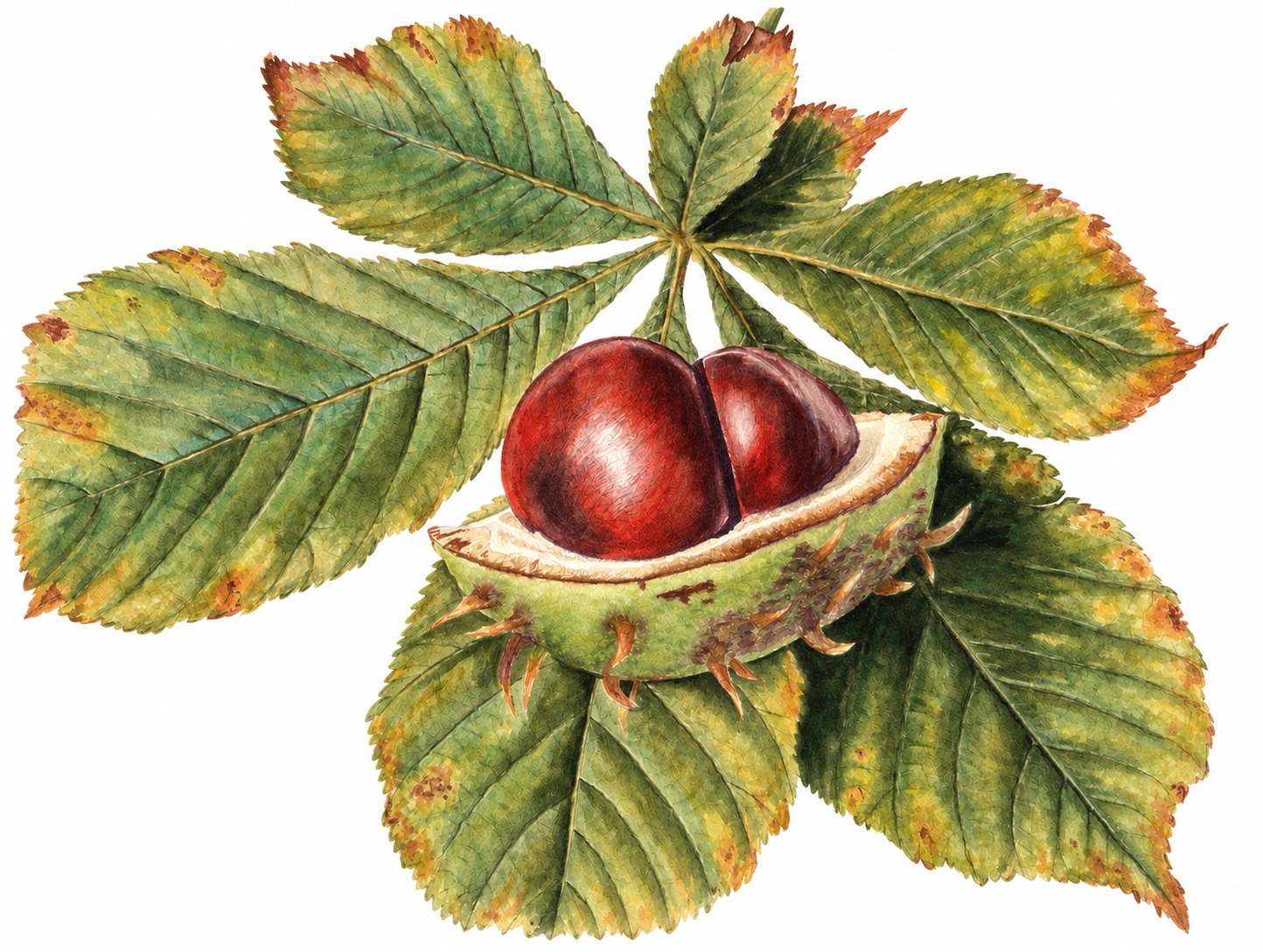 Autumn Treasures — Chestnut, a classical watercolour botanical painting by Inessa Falina